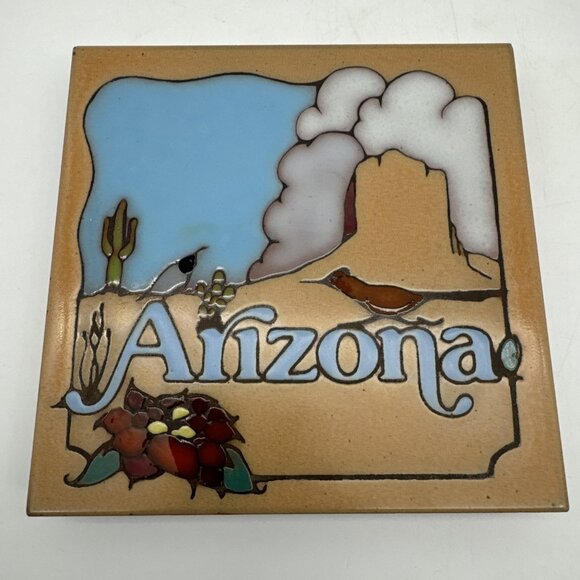 Masterworks Ceramic Tile Trivet Coaster USA Arizona Bird Flower Desert - Picture 1 of 6